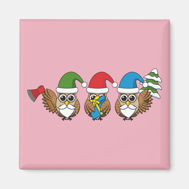 Tre finstilt jultomte Uggla Magnet (Framsidan)