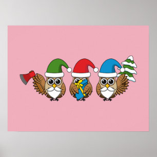 Tre finstilt jultomte Uggla Poster