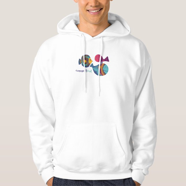 Tre fiskanslutningar i Connecticut Hoodie (Framsida)