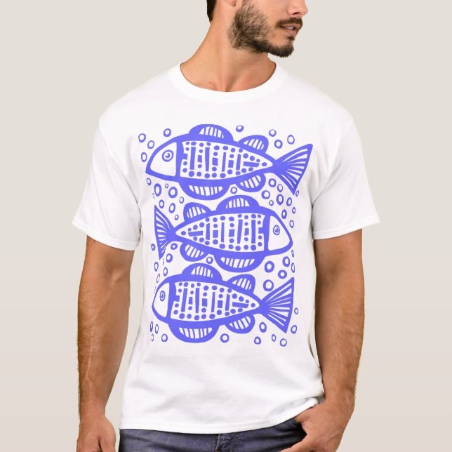 Tre fiskar - Elblått Tee Shirt (Framsida)