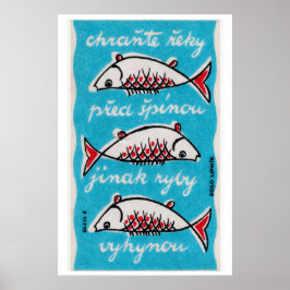 Tre fiskar - Matchbox-utskrift - Tjeckisk väggkons Poster