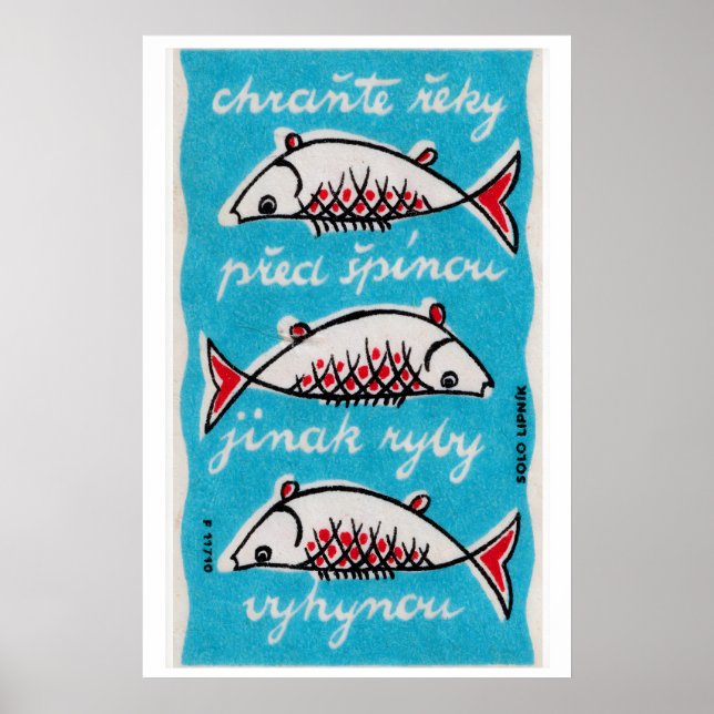Tre fiskar - Matchbox-utskrift - Tjeckisk väggkons Poster (Framsidan)