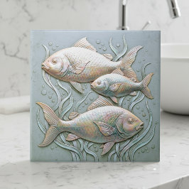 Tre fiskar Opalescent Basrelief D1221 Kakelplatta