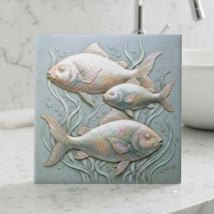 Tre fiskar Opalescent Basrelief D1221 Kakelplatta