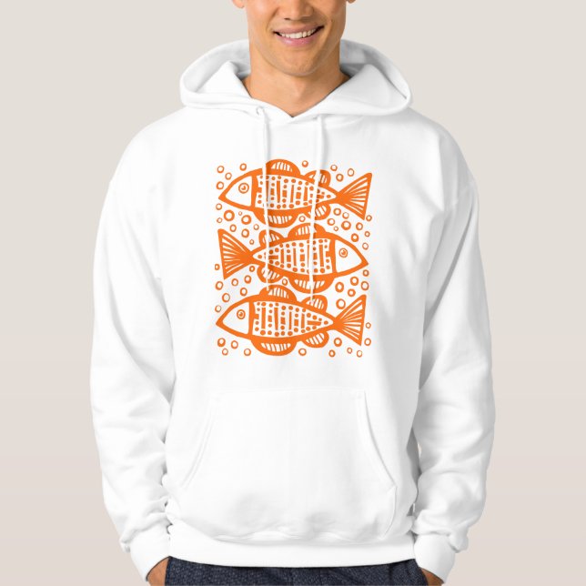 Tre fiskar - Orange Sweatshirt Med Luva (Framsida)