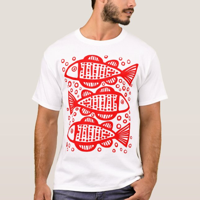 Tre fiskar - röd tee shirt (Framsida)