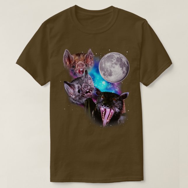 Tre Fladdermus Howl vid Måne T Shirt (Design framsida)