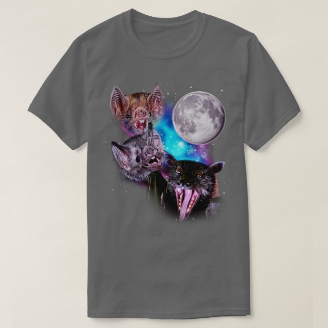 Tre Fladdermus Howl vid Måne T Shirt (Design framsida)