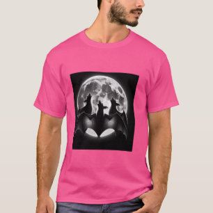 Tre Fladdermus Howling vid Måne Shirt Funny Tee Hu