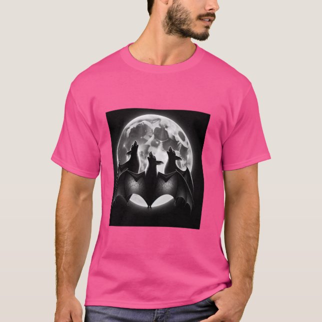 Tre Fladdermus Howling vid Måne Shirt Funny Tee Hu (Framsida)