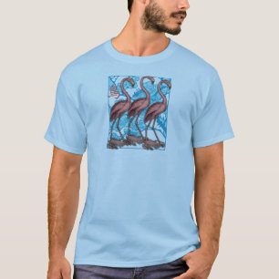 Tre Flamingos med blommor T-shirt