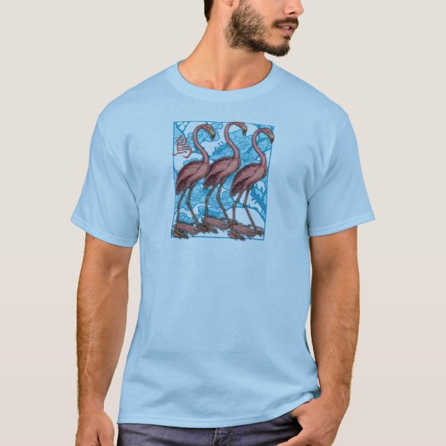 Tre Flamingos med blommor T-shirt (Framsida)