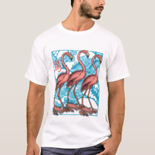 Tre Flamingos med blommor Tee Shirt
