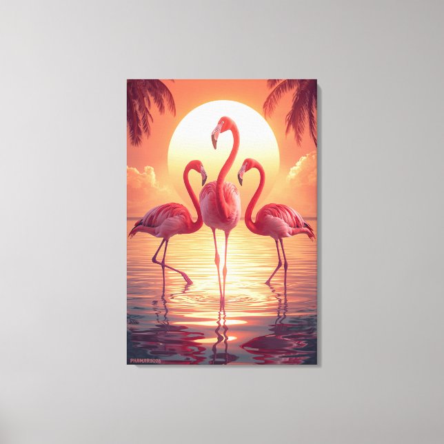 TRE FLAMINGOS Surrealistisk Canvastryck (Framsida)