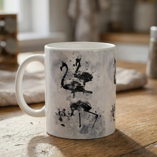Tre flamingos svart och vitt akvarell kaffemugg
