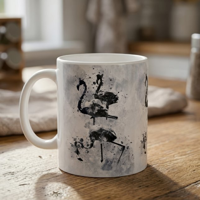 Tre flamingos svart och vitt akvarell kaffemugg (Three Flamingos Black and White Watercolor. Coffee Mug)