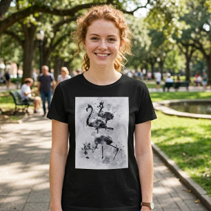 Tre flamingos Svart och Vitt Akvarell T Shirt