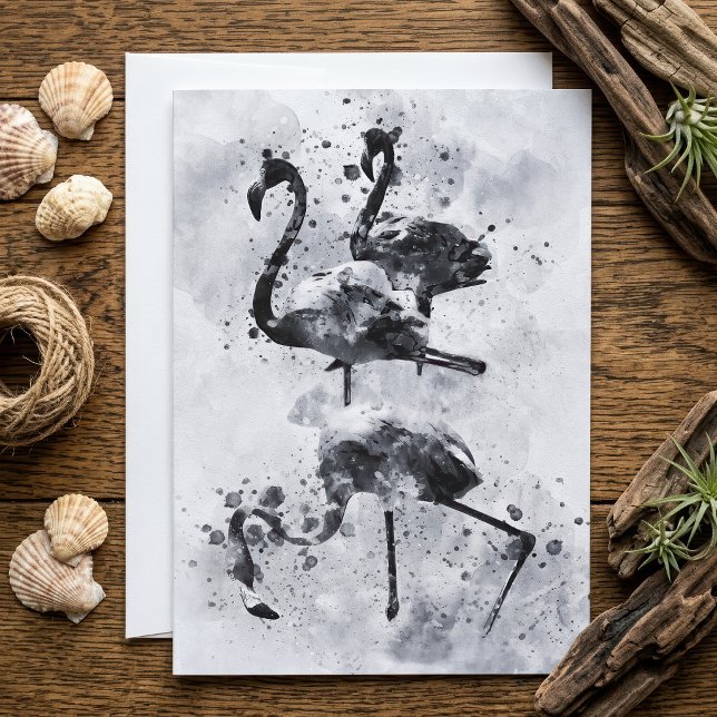 Tre flamingos Svart och Vitt Akvarell Tack Kort (Three Flamingos Black and White Watercolor. Thank You Card)