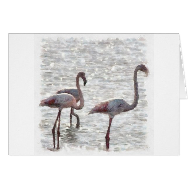 Tre Flamingos vattenfärg Hälsningskort (Framsidan Horizontal)