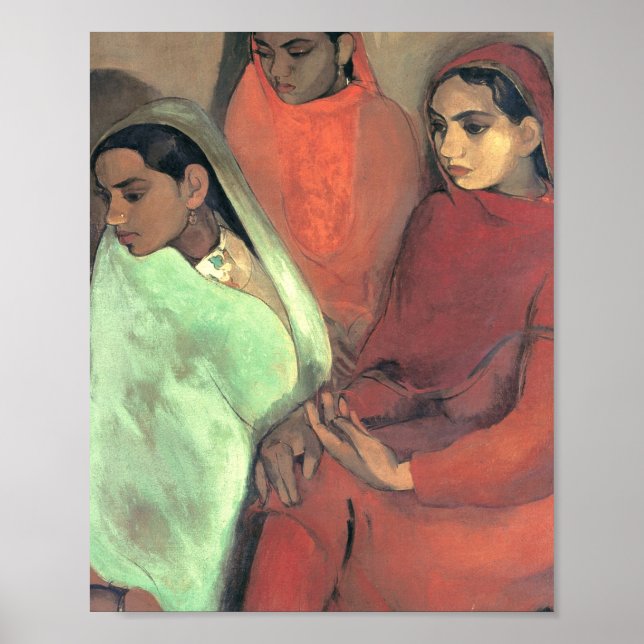 Tre flickor av Amrita Sher Gil Poster (Framsidan)