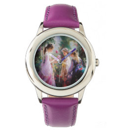 Tre flickor leker i trädgården armbandsur