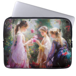 Tre flickor leker i trädgården laptop fodral