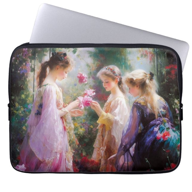 Tre flickor leker i trädgården laptop fodral (Framsidan)