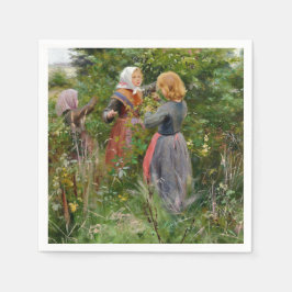 Tre flickor Picking Blackbär (av Brendekilde) Pappersservett