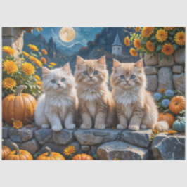 Tre fluffy Autumn Kittens med Pumpkins och Morsa
