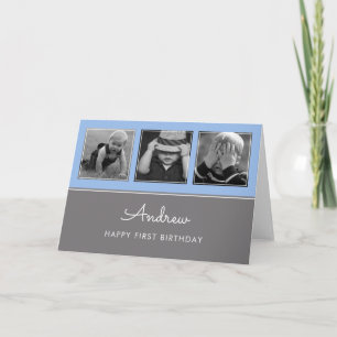 Tre första födelsedag Fotokollage Blue Kort
