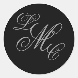Tre första monogram svart Grått Bröllop-märke Runt Klistermärke