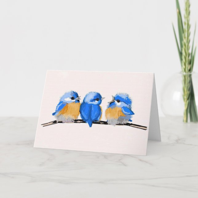 Tre förtjusande tomma babybluebirds noterar kortet kort (Framsida)