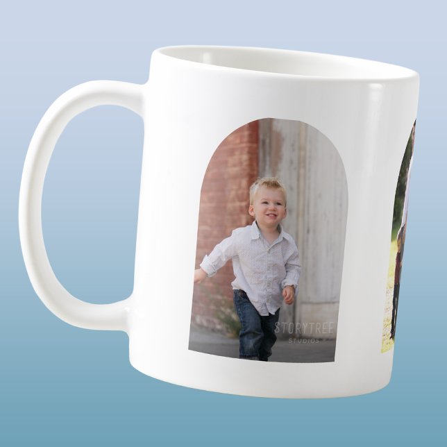 Tre Foto Båge Kaffemugg (Coffee mug with your three photos in modern arch shapes.)