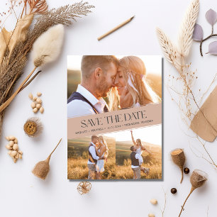 Tre Foto Collage Boho Bröllop Spara Datum Meddelande Vykort