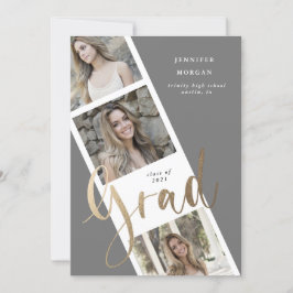 tre foto-fotoannonsering i guld studenten inbjudningar