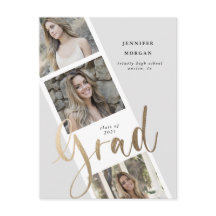 tre foto-fotoannonsering i guld studenten