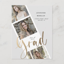 tre foto-fotoannonsering i guld studenten vykort