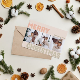 Tre foto med fetstil och modern koral God jul Julkort