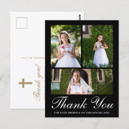 Tre foto med kors första kommunion svart vykort