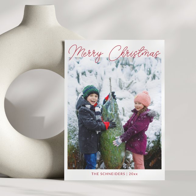Tre Foto Vertikal Röd Script God Jul Julkort (Skapare uppladdad)