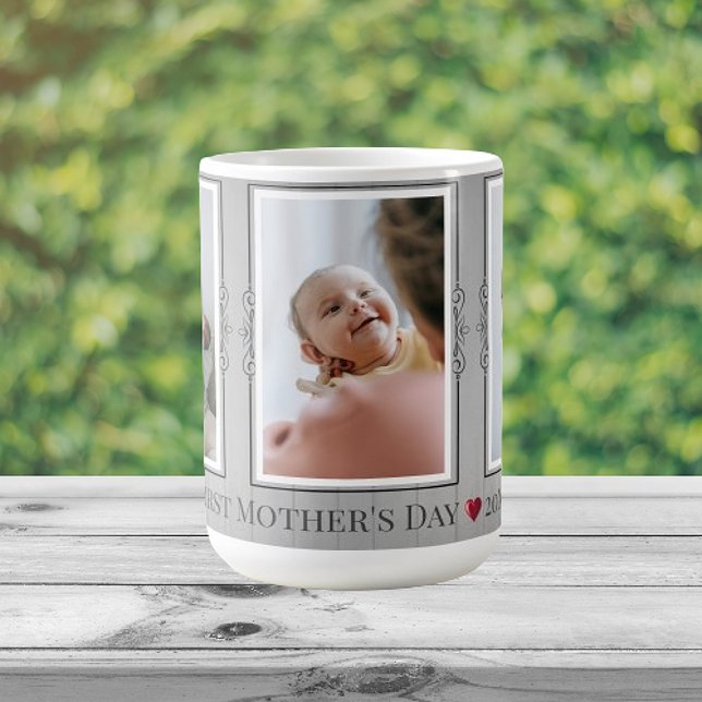 Tre fotokollage första Mors dag Kaffemugg (Three Photo Collage First Mothers Day Coffee Mug)