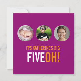 Tre foton 50:e FIVEOH! fotofödelsedag inbjudan