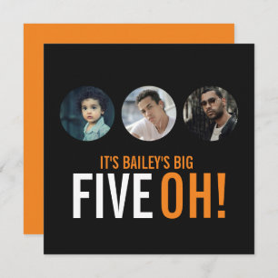 Tre foton 50:e FIVEOH! inbjudningskort för fotoföd