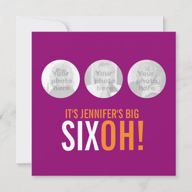 Tre foton 60:e SIXOH! fotofödelsedag inbjudan (Framsida)