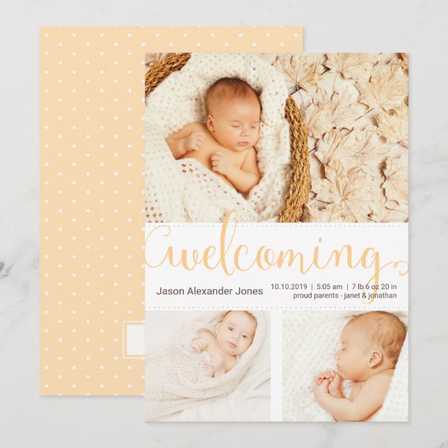 Tre foton från Nyfödd bebis Inbjudningar (Fram/baksida)