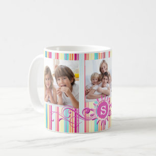 Tre foton med flera Färg-Rand och monogram Kaffemugg