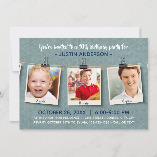 Tre foton på Twine - Födelsedagsfest inbjudan (Framsida)