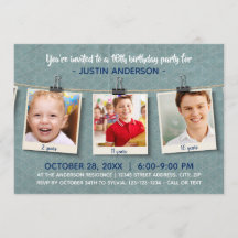 Tre foton på Twine - Födelsedagsfest inbjudan