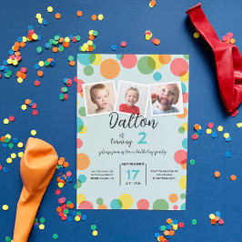 Tre foton Polka dots i alla ålders födelsedag Inbjudningar