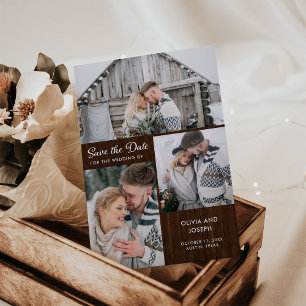 Tre foton spara datum Rustic Wood Magnetisk Inbjudningskort